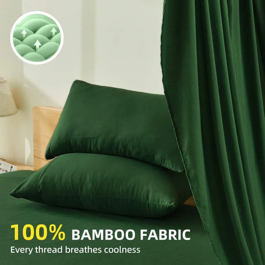 4-Piece Twin/Full/Queen/King Size Bamboo Viscose Cooling Sheet Set, Luxury Hotel Quality Super Soft Breathable Bed Sheets,16" Deep Pocket Elastic Fitted Sheet with Pillowcases, Ultra Cooling for Hot Sleepers, All Season Home