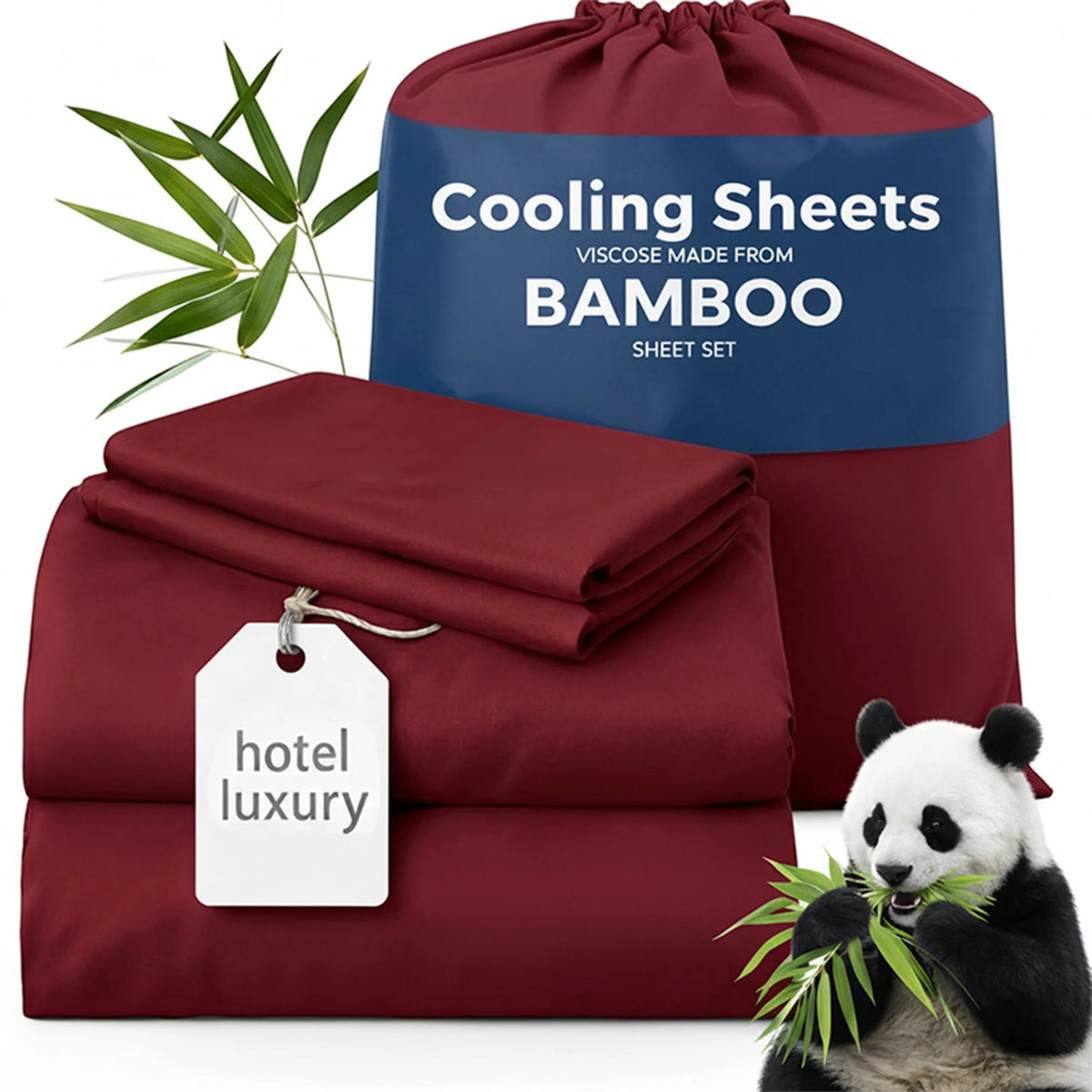 4-Piece Twin/Full/Queen/King Size Bamboo Viscose Cooling Sheet Set, Luxury Hotel Quality Super Soft Breathable Bed Sheets,16" Deep Pocket Elastic Fitted Sheet with Pillowcases, Ultra Cooling for Hot Sleepers, All Season Home