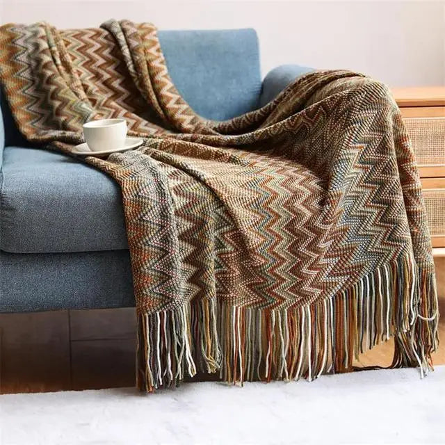 BohoStripe Knitted Throw Blanket