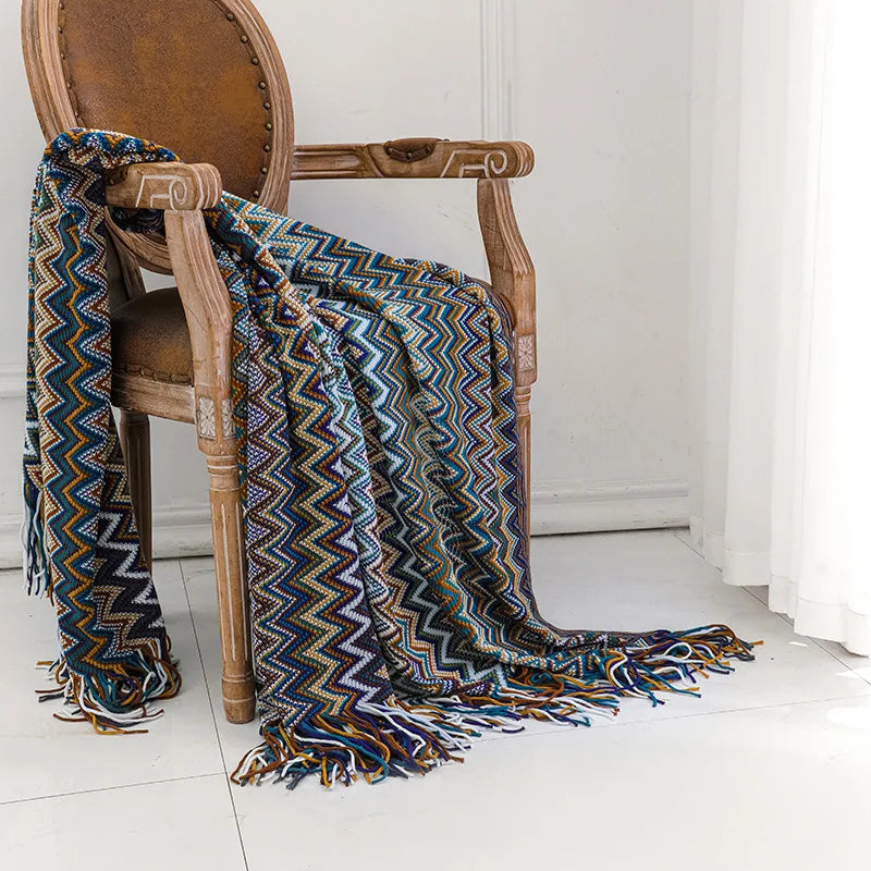 BohoStripe Knitted Throw Blanket