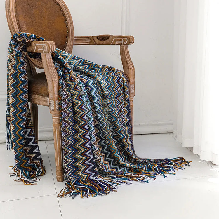 BohoStripe Knitted Throw Blanket