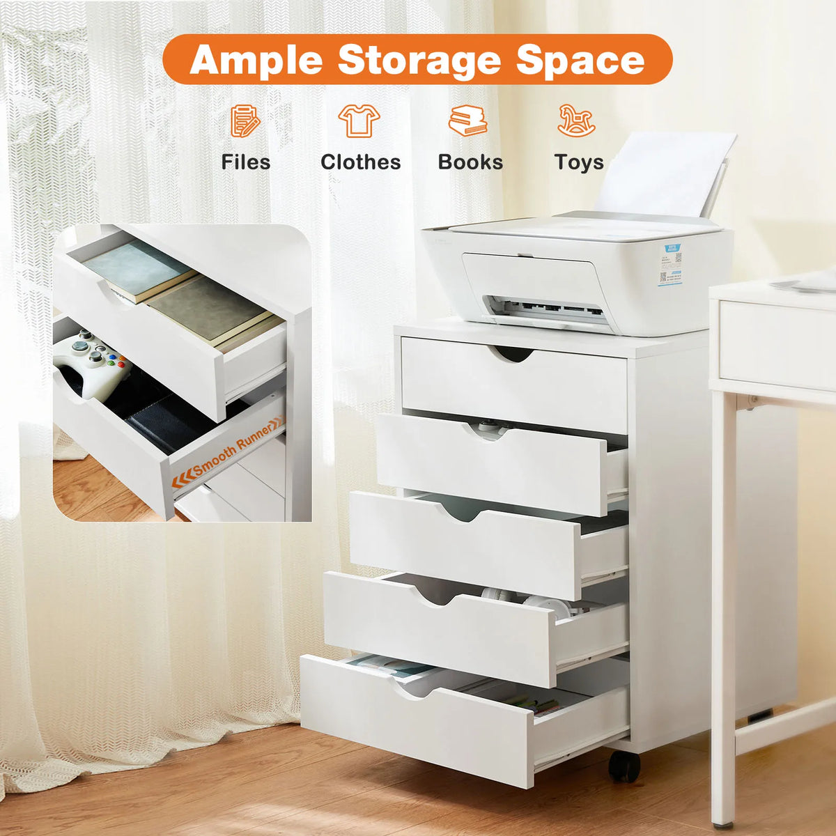 RollNest 5-Drawer Mobile Storage Cabinet