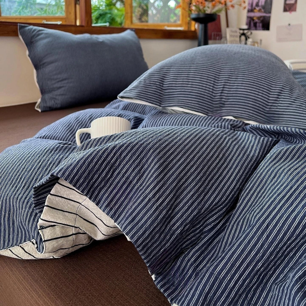 3pcs stripe print Duvet Cover Set (1*Duvet Cover + 2*Pillowcase, Without Core),soft fabricBedding Set