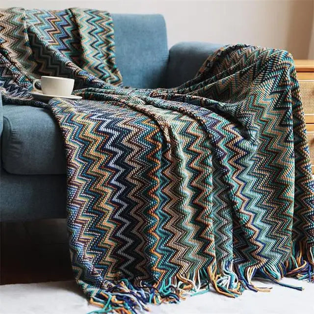 BohoStripe Knitted Throw Blanket