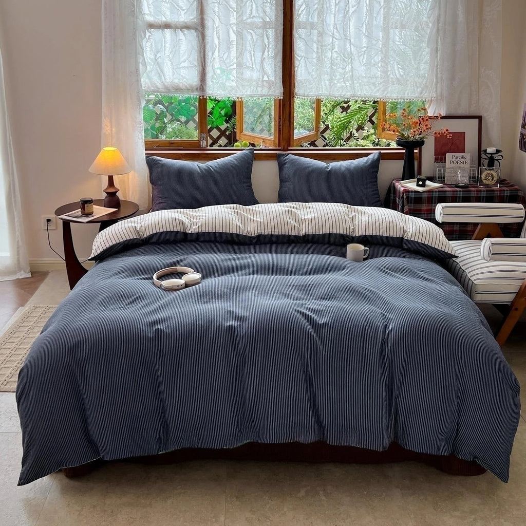 3pcs stripe print Duvet Cover Set (1*Duvet Cover + 2*Pillowcase, Without Core),soft fabricBedding Set