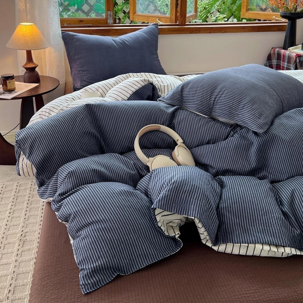3pcs stripe print Duvet Cover Set (1*Duvet Cover + 2*Pillowcase, Without Core),soft fabricBedding Set