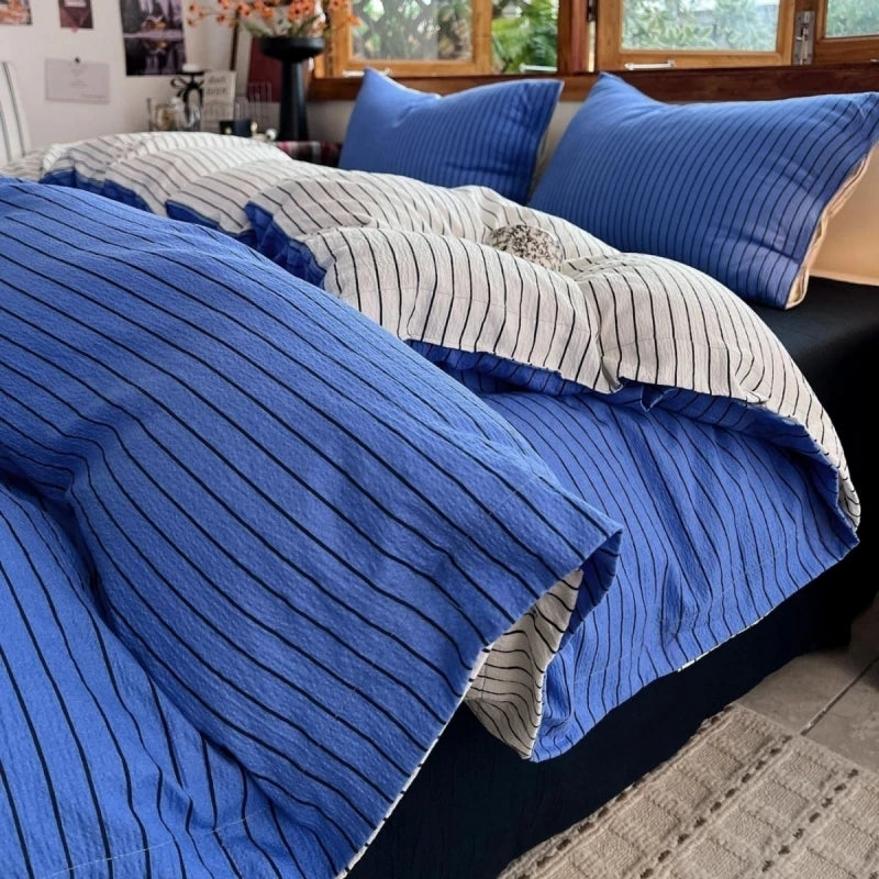 3pcs stripe print Duvet Cover Set (1*Duvet Cover + 2*Pillowcase, Without Core),soft fabricBedding Set