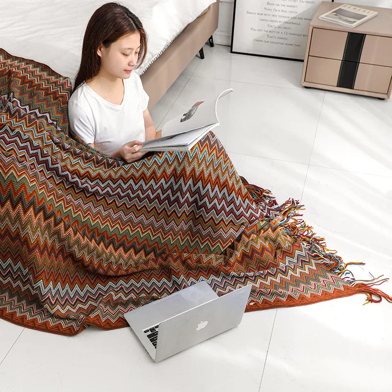 BohoStripe Knitted Throw Blanket