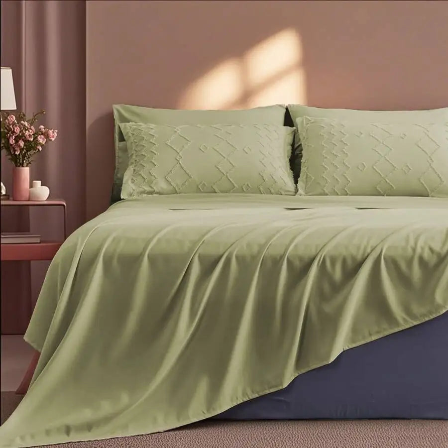 7 Pieces Pink Striped Cut Tufted Comforter Sets Queen, 100% Microfiber, Soft, Comfortable And Lightweight Summer Bedding Set, Ho