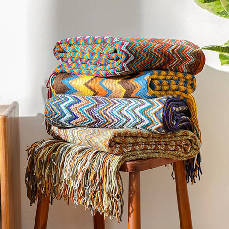 BohoStripe Knitted Throw Blanket