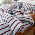 3pcs Simple Pink Striped Duvet Cover Set with 2 Pillowcases Soft Washed Cotton Bedding Set For Girls 150x200cm Bedroom Decor