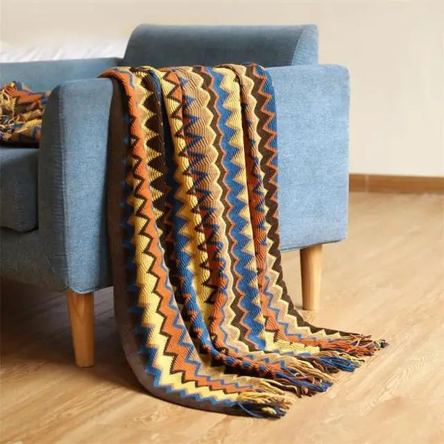 BohoStripe Knitted Throw Blanket