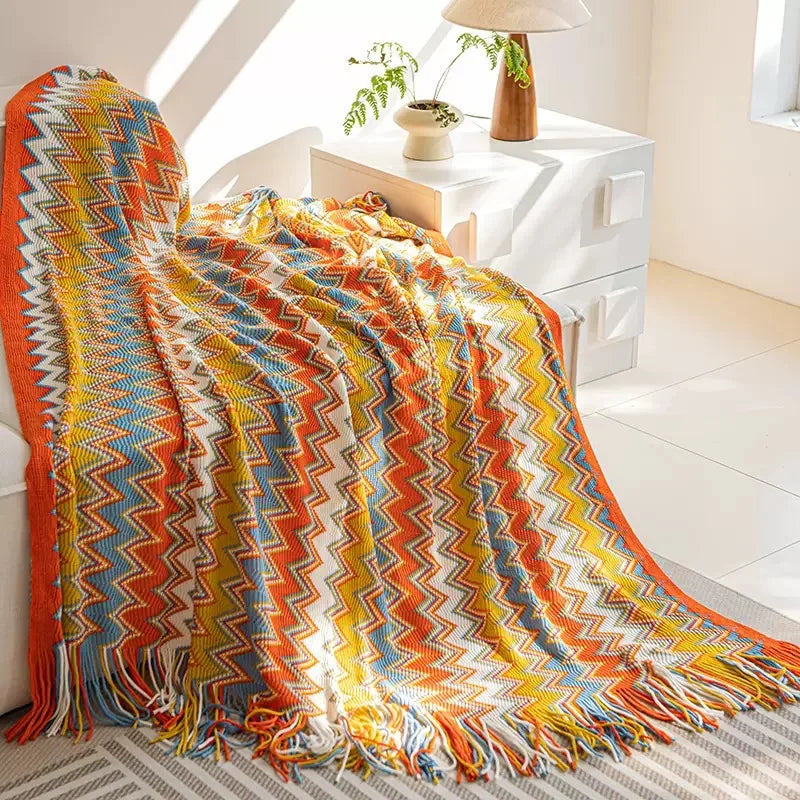 BohoStripe Knitted Throw Blanket