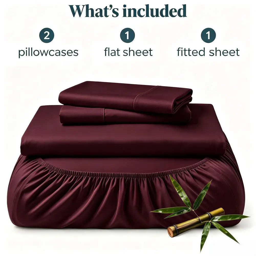 Bamboo Fiber Cooling Bed Sheet Set 16 Inch Deep Pocket, Breathable Cool For Hot Sleepers Includes Pillowcases, Flat Sheet And F