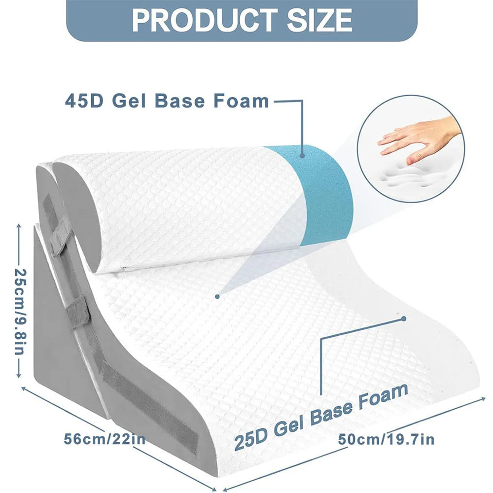 Memory Foam Wedge Pillow Adjustable Incline Support Pillow with Detachable Neck Bolster for Acid Reflux Snoring Back Pain Postoperative Sleep