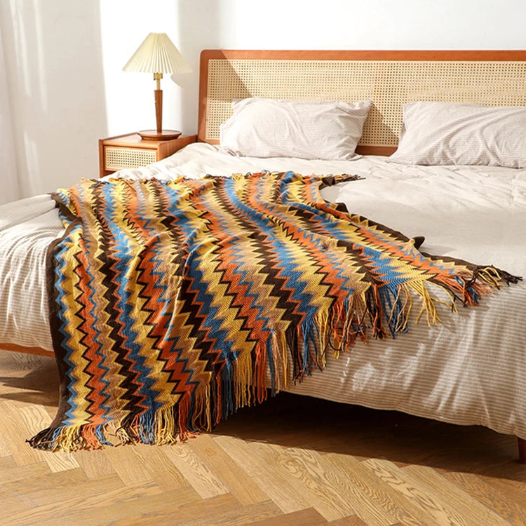 BohoStripe Knitted Throw Blanket