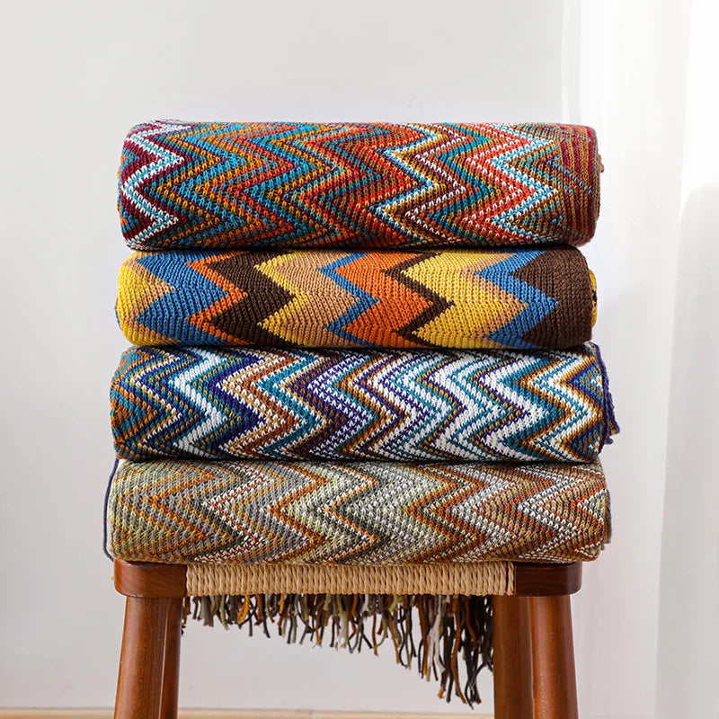 BohoStripe Knitted Throw Blanket