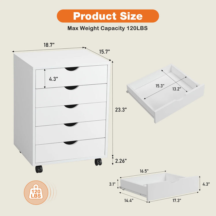 RollNest 5-Drawer Mobile Storage Cabinet