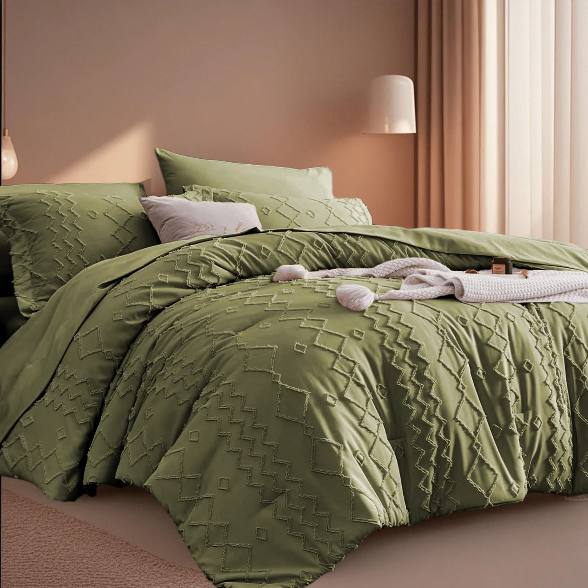 7 Pieces Pink Striped Cut Tufted Comforter Sets Queen, 100% Microfiber, Soft, Comfortable And Lightweight Summer Bedding Set, Ho