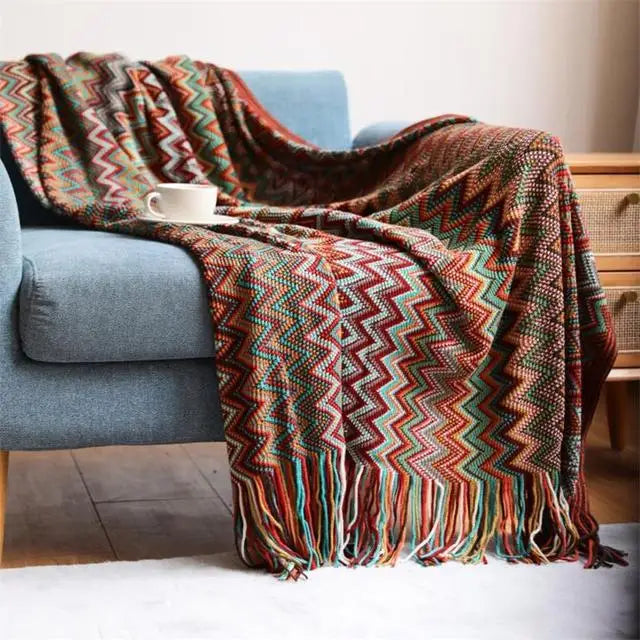 BohoStripe Knitted Throw Blanket