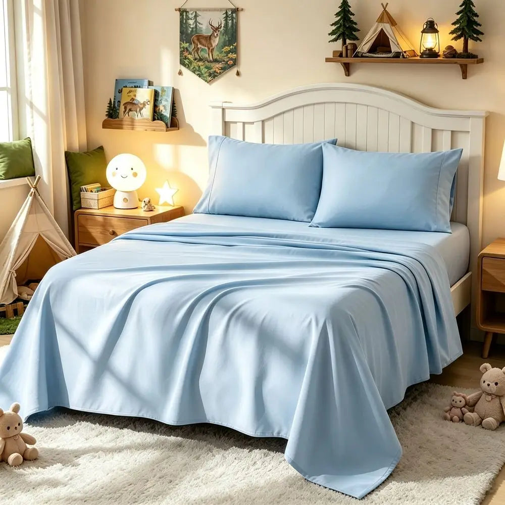 Bamboo Fiber Cooling Bed Sheet Set 16 Inch Deep Pocket, Breathable Cool For Hot Sleepers Includes Pillowcases, Flat Sheet And F